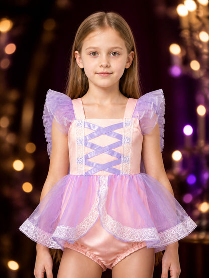 Baby Girls Princess Dress With Lace Ruffle Sleeves And Matching Bloomers on-model view