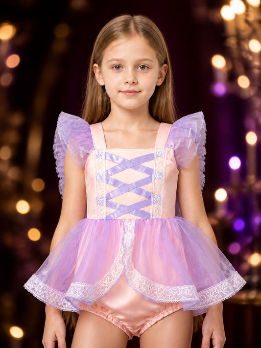Baby Girls Princess Dress With Lace Ruffle Sleeves And Matching Bloomers on-model view