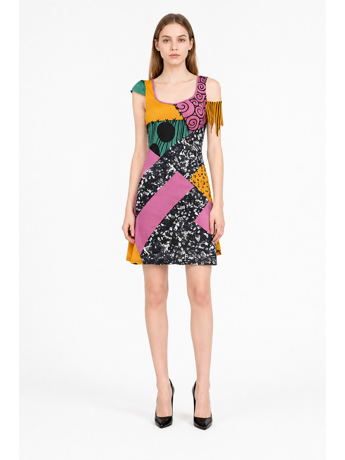 Short Asymmetrical Dress with Fringe main product view