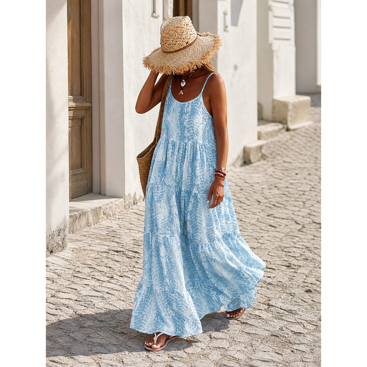 Women's Long Dress with Thin Straps, Relaxed Fit