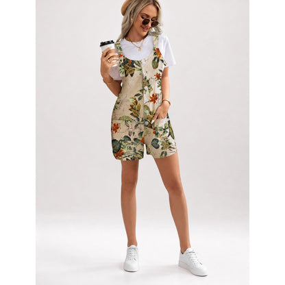 Tropical Floral Print Romper Shorts