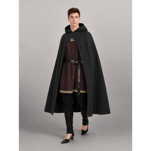 Black Medieval Hooded Costume Cloak