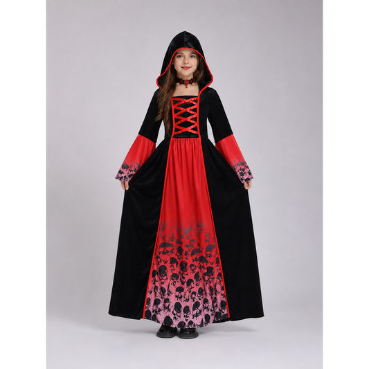Gothic Hooded Dress with Skulls
