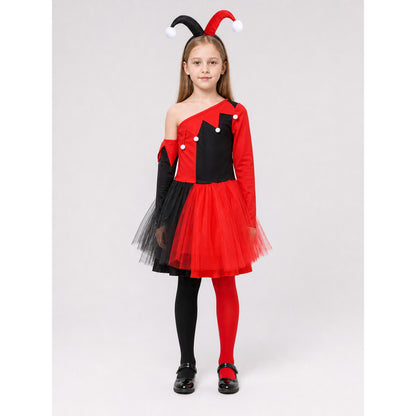 Jester Costume with Mask and Headband on-model view