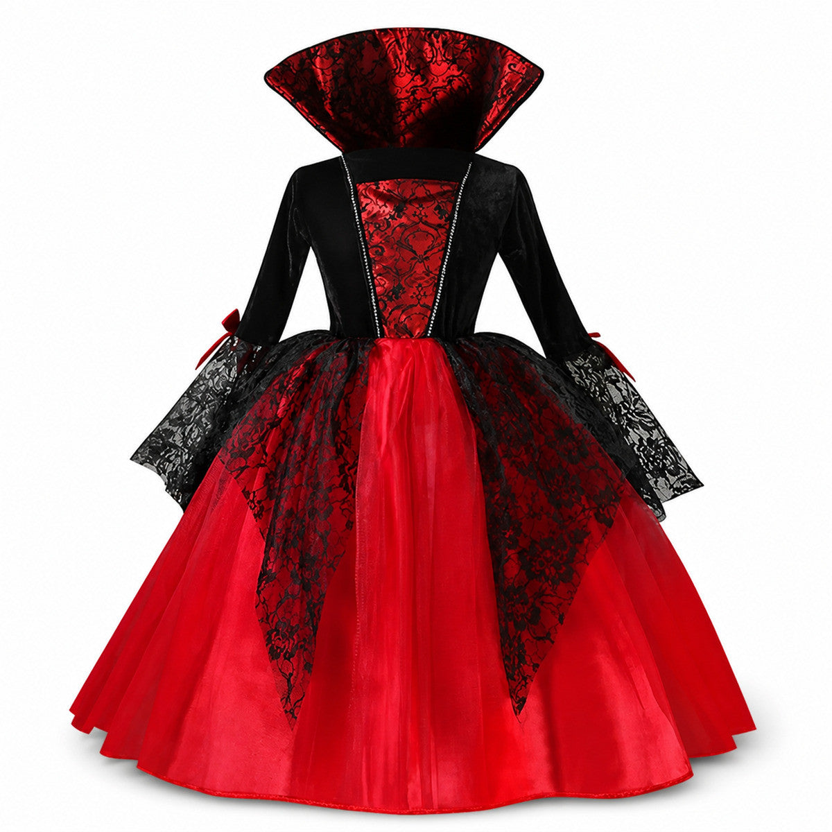 2025 Girls Cosplay Vampire Halloween Dress For Kids Ghost Bride Gothic Costume Count Vampiran Carnival Outfit Black Red Clothes - Color:Dress