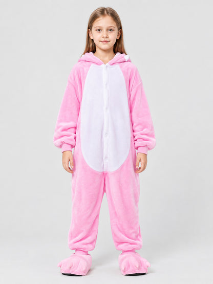 Kids' One-Piece Kigurumi Pajama Pink with Hood