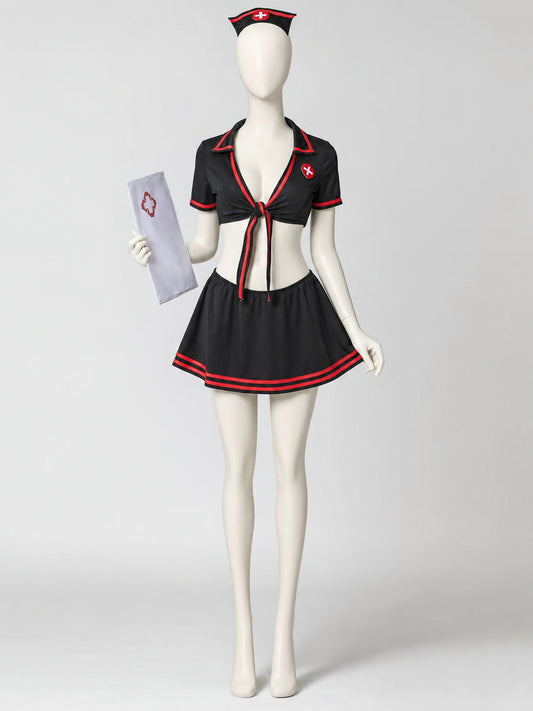 Cosplay Costume with Top and Skirt, Black and Red main product view