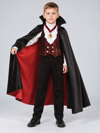 Vampire Costume with Cape, Hood, and Medallion on-model view