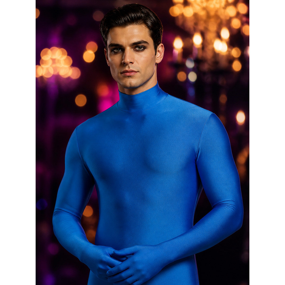 Blue Full Body Suit Costume with Hood - Invisible Man Cosplay Bodysuit on-model view