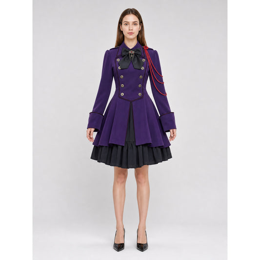 Gothic Steampunk Dress with Bow and Ruffles front view
