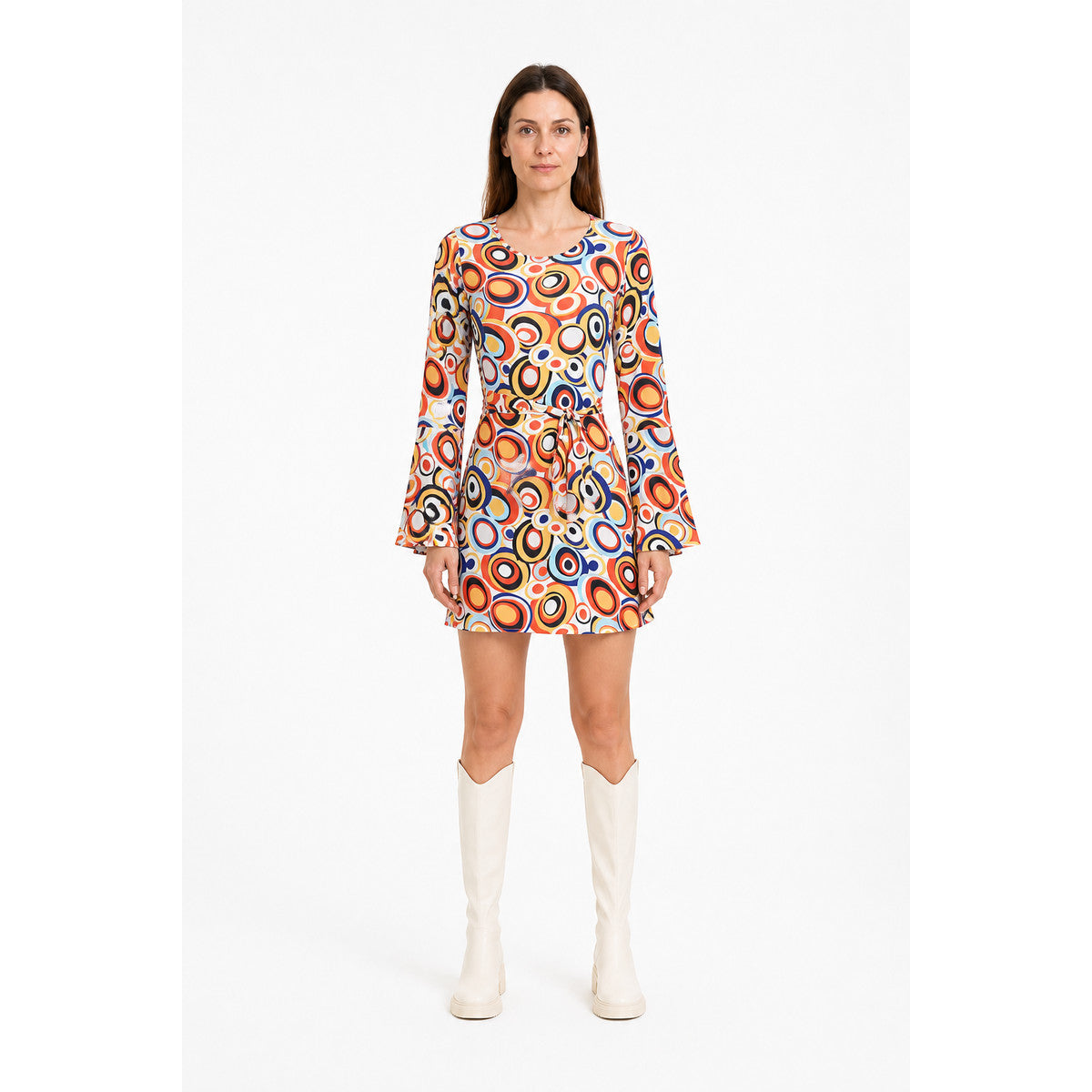 Dress with a Geometric Print and Bell Sleeves main product view