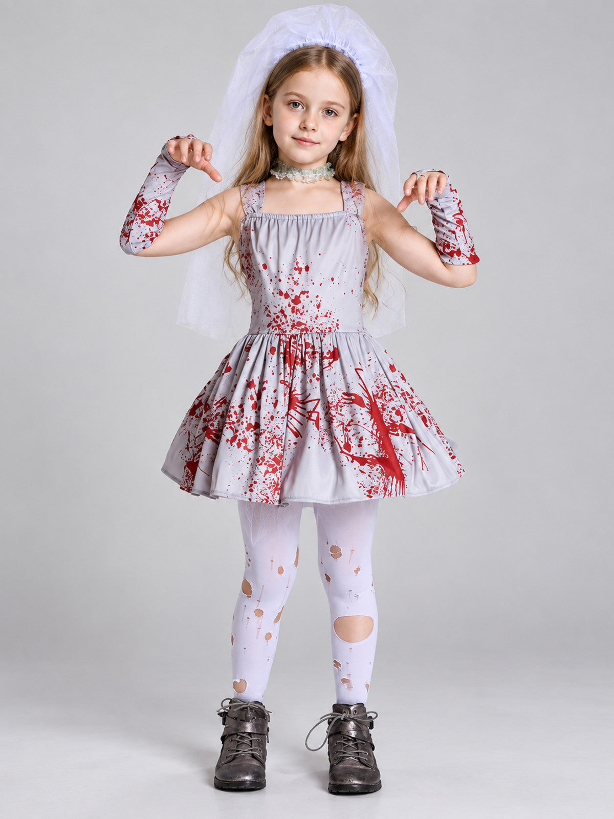 Carnival Costume with Veil and Red Print
