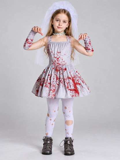 Carnival Costume with Veil and Red Print
