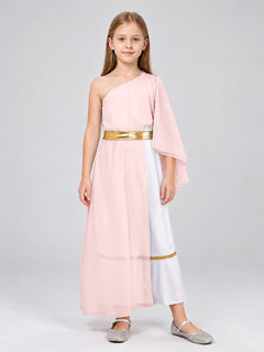 Girls' Off-the-Shoulder Dress with Gold Belt