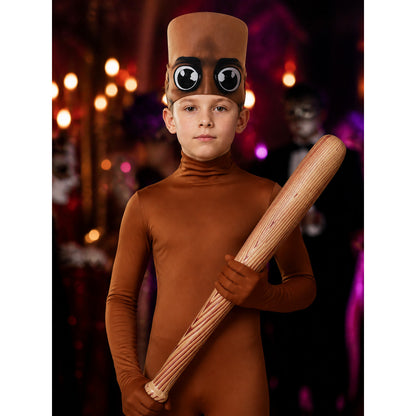 Brown Cartoon Character Full Body Costume Jumpsuit With Mask And Stick For on-model view