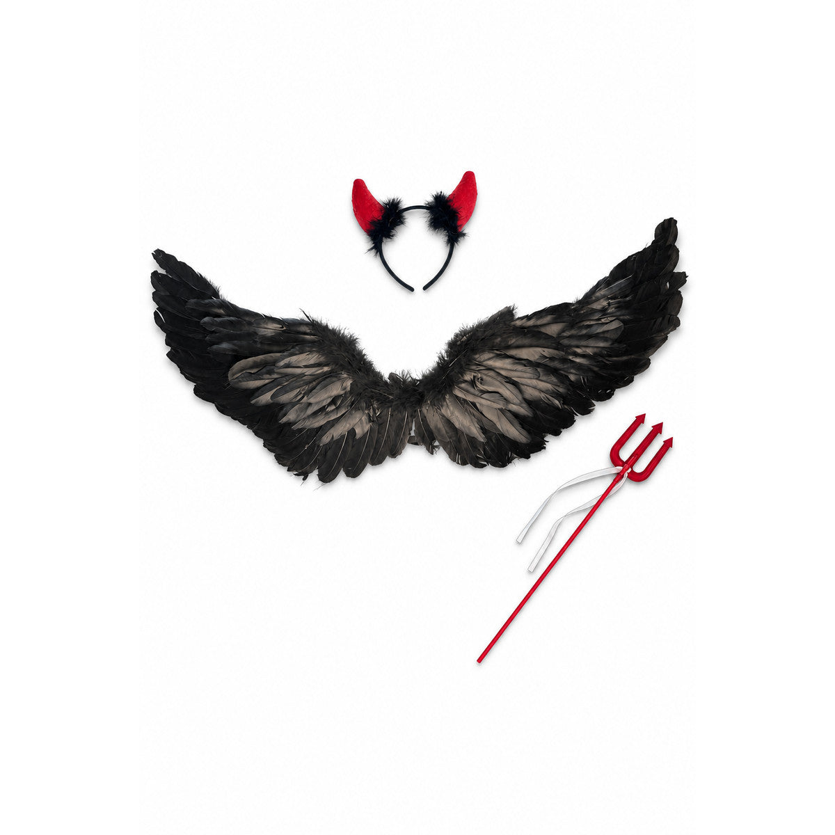 Halloween Demon Wings with Horns and a Trident on-model view