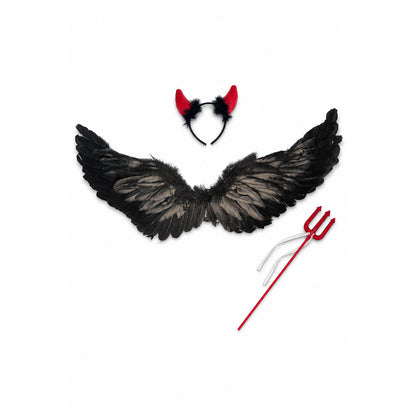 Halloween Demon Wings with Horns and a Trident on-model view