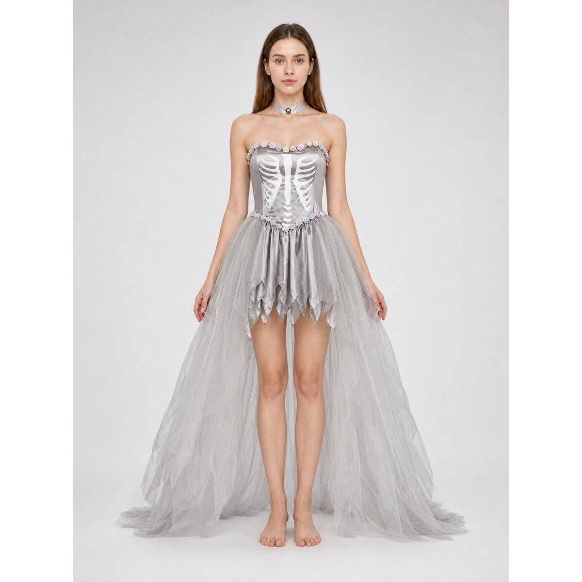 Gothic Skeleton Costume Dress for Halloween front view