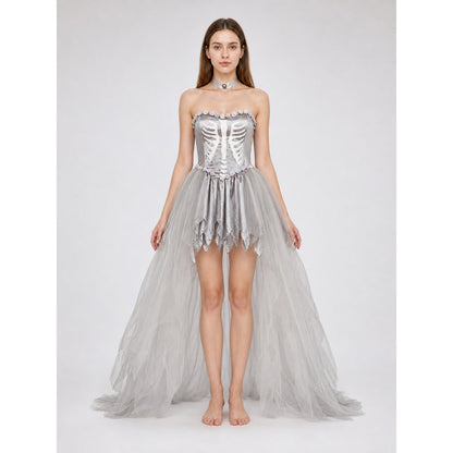Gothic Skeleton Costume Dress for Halloween front view