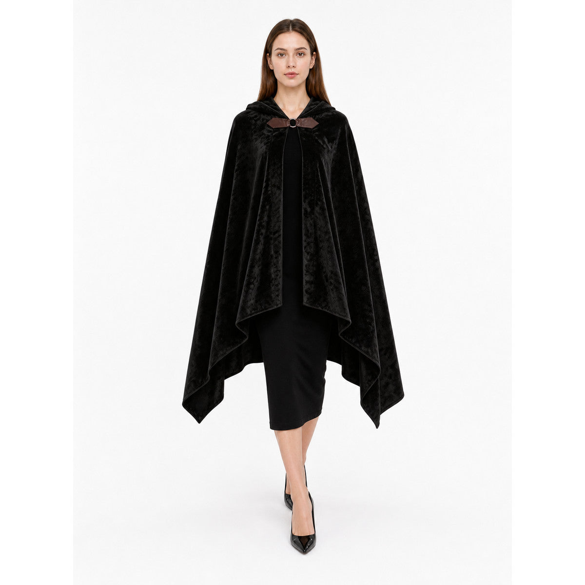 Black Carnival Cloak with Hood and Pattern