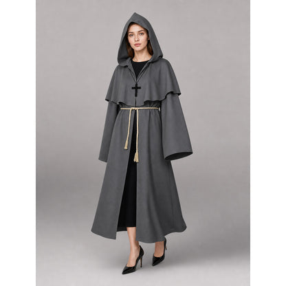 Gray Medieval Hooded Costume Cloak front view