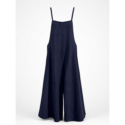 Wide-Leg Bib Overalls, Dark Blue