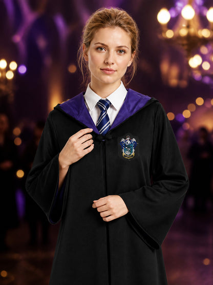 Unisex Wizard Robe Costume Set with Tie, Hooded Long Cape Halloween Outfit on-model view