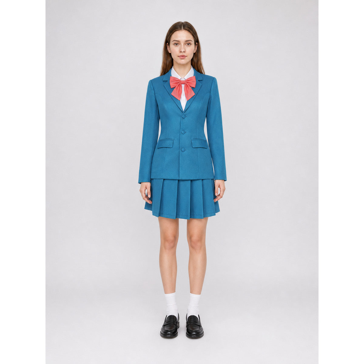 School Uniform Set with Pleated Skirt on-model view