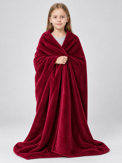 Burgundy-Red Fleece Blanket with a Fuzzy Surface