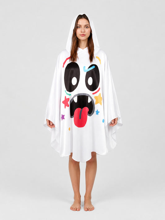 Hooded Cape with Ghost Print