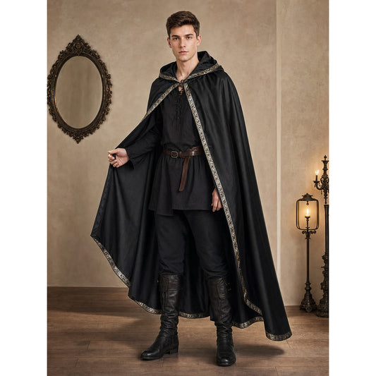 Black Medieval Hooded Carnival Cape