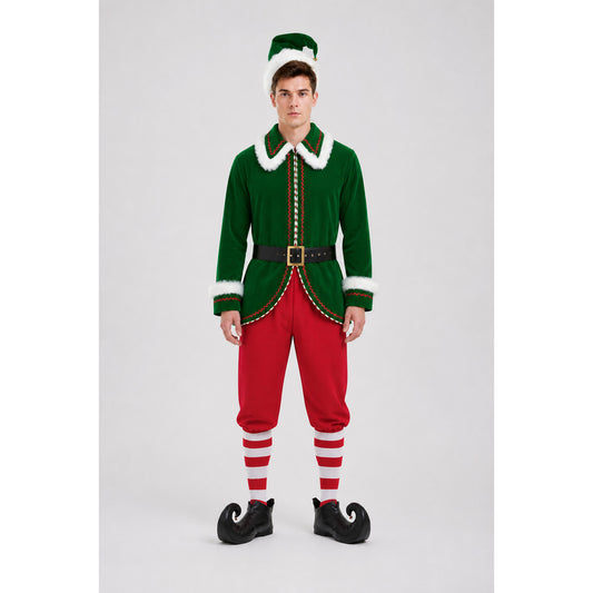 Green and Red Elf Costume with Belt for Performances main product view