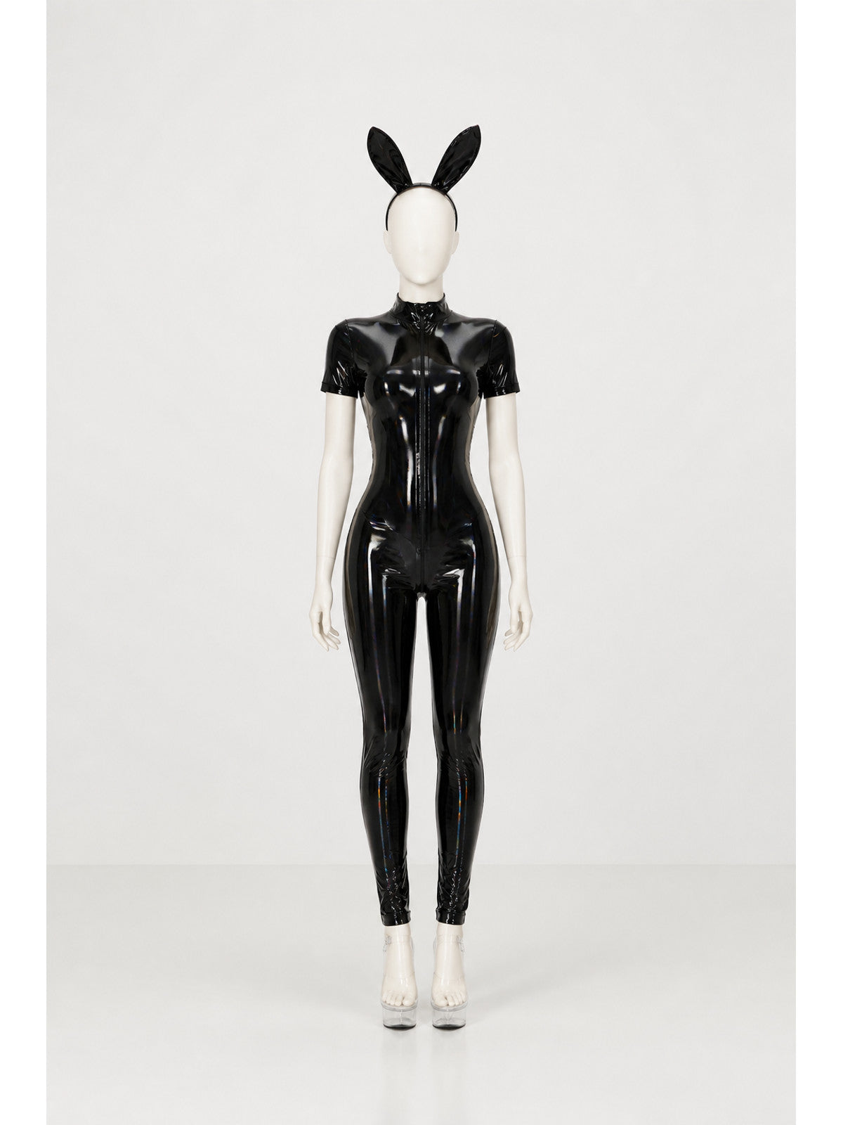 Black Jumpsuit with a High Collar and Short Sleeves main product view