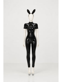Black Jumpsuit with a High Collar and Short Sleeves