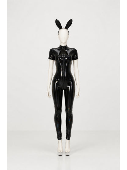 Black Jumpsuit with a High Collar and Short Sleeves main product view