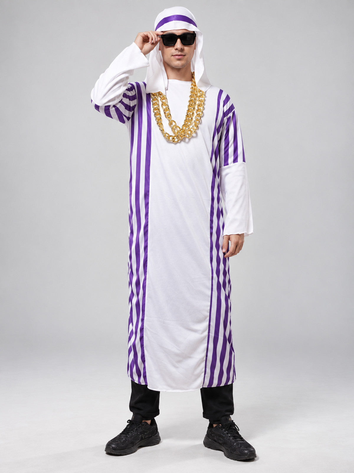Carnival Costume with Purple Stripes and Headpiece