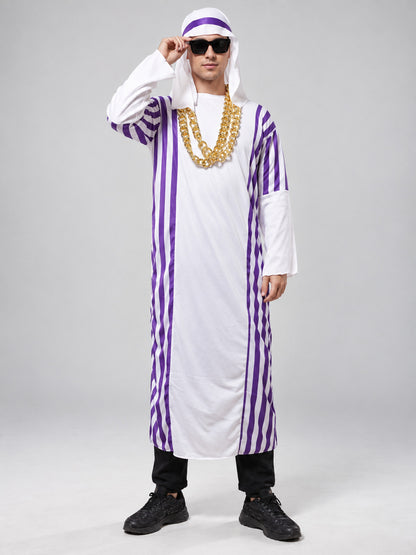 Carnival Costume with Purple Stripes and Headpiece