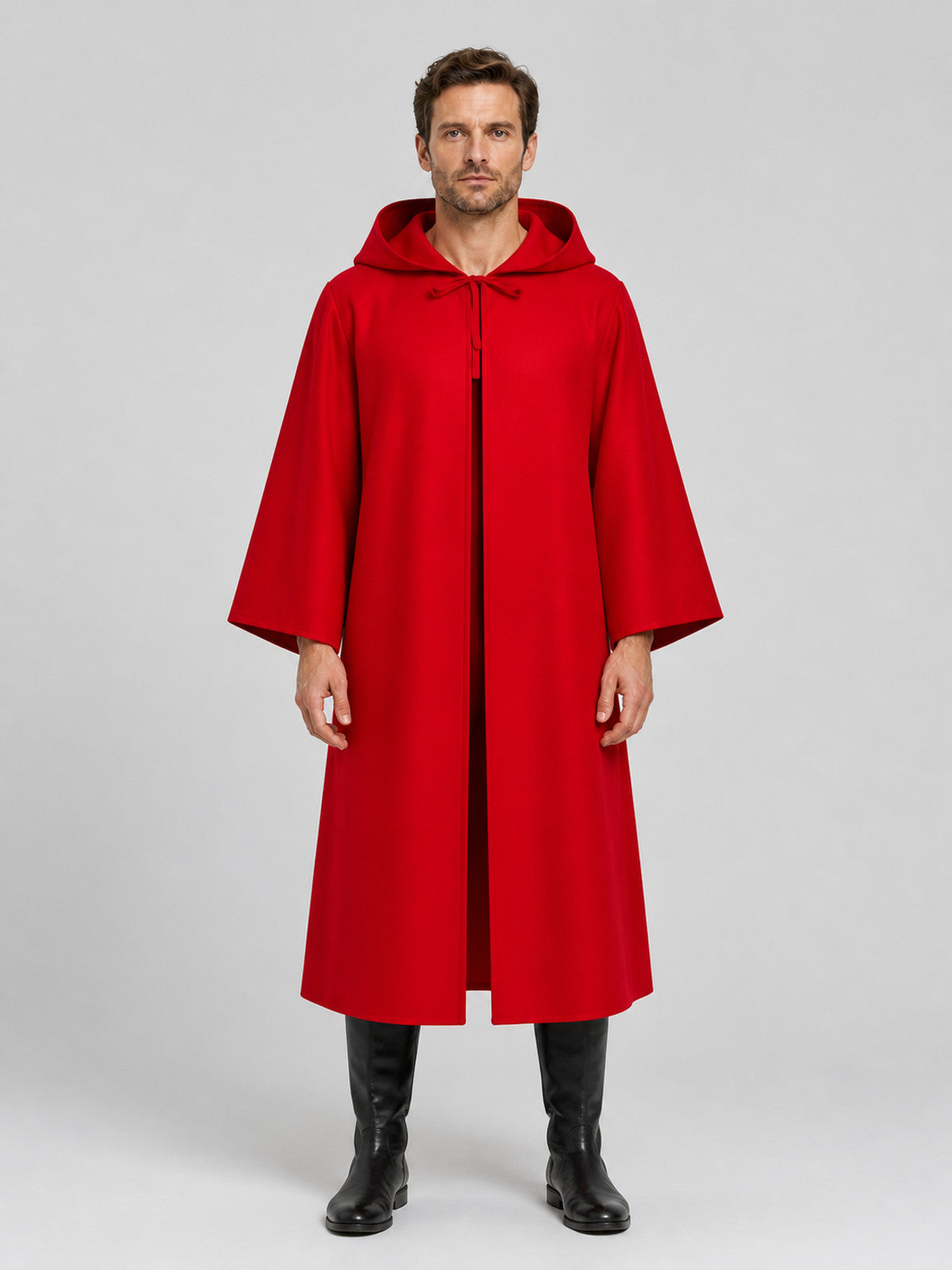 Red Hooded Long Cloak for Cosplay and Halloween on-model view