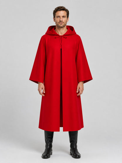 Red Hooded Long Cloak for Cosplay and Halloween on-model view