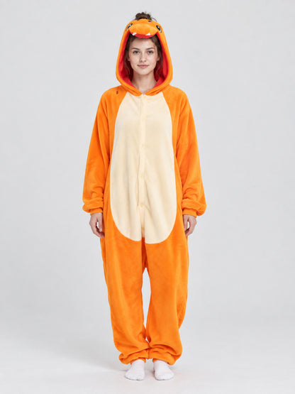 Orange Kigurumi Pajama with Hood and Light-Colored Insert