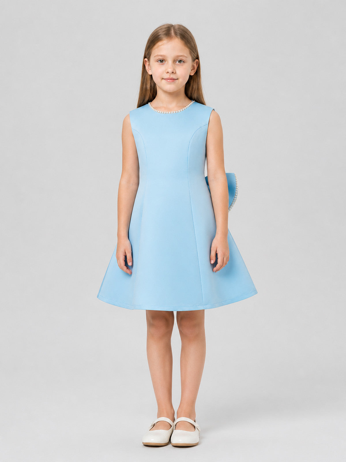 Girls' Dressy Sky Blue A-Line Dress on-model view