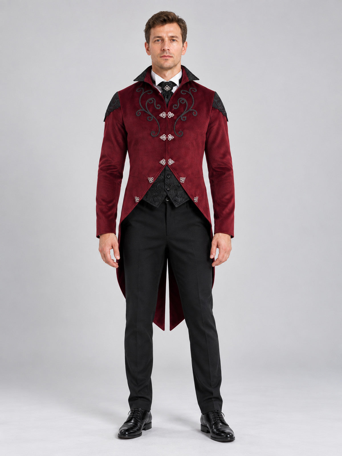 Gothic Tailcoat Burgundy with High Collar
