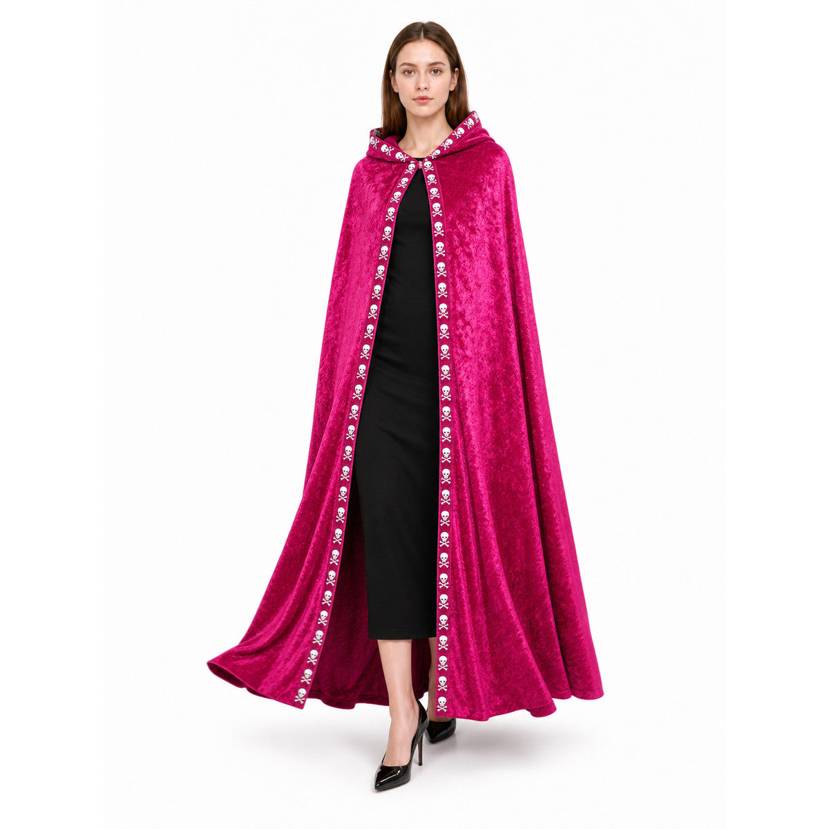 Fuchsia Hooded Costume Cloak front view