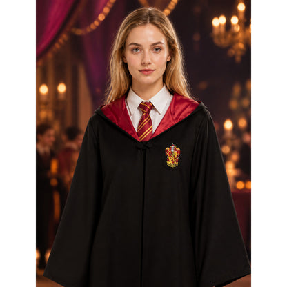 Unisex Wizard Robe Costume Set with Tie, Black Hooded Halloween Outfit on-model view