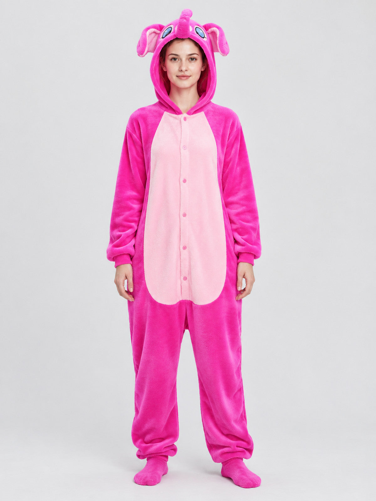 Plush elephant hooded kigurumi pajama, hot pink