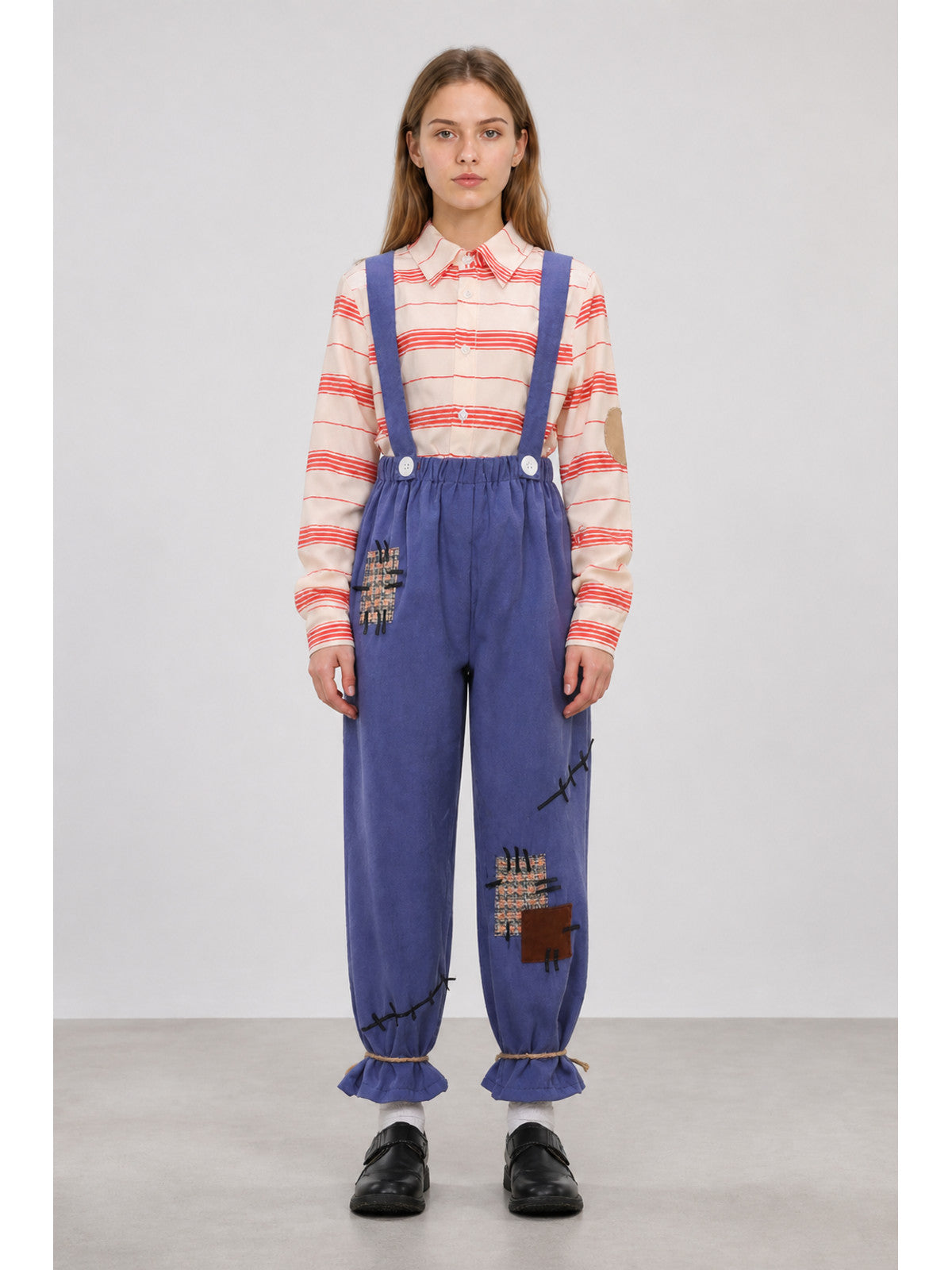 Scarecrow Jumpsuit with Patches and Cross Stitches main product view