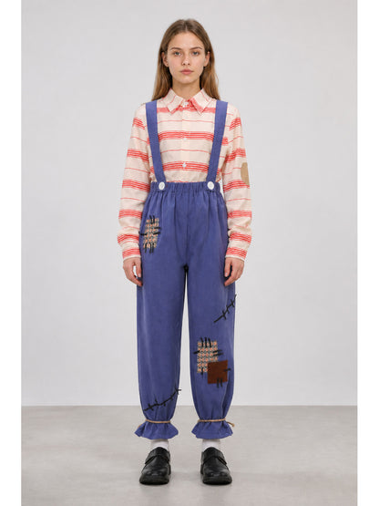Scarecrow Jumpsuit with Patches and Cross Stitches main product view