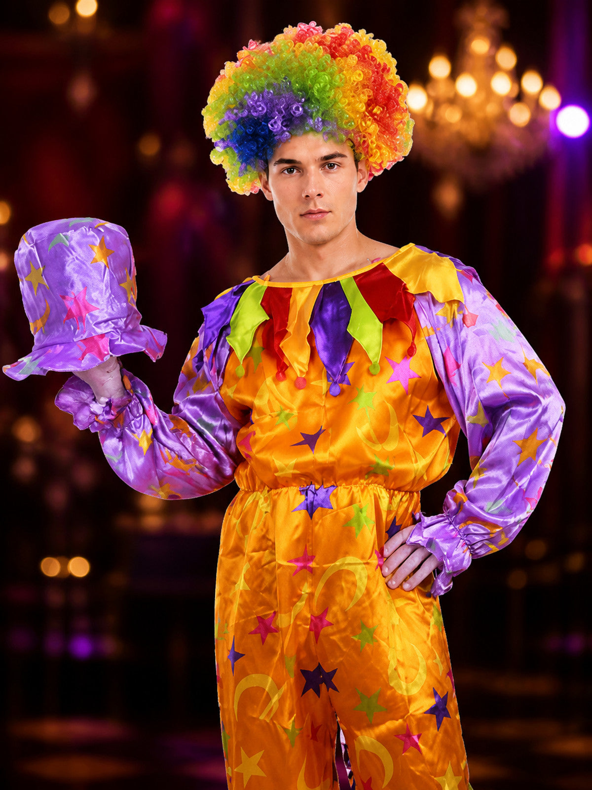 Clown Costume Jumpsuit with Stars for Halloween on-model view