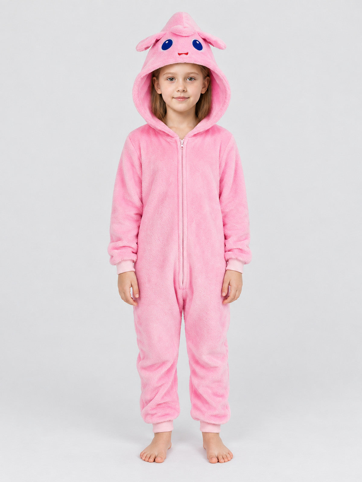 Kids' Pink Hooded Pajama Jumpsuit with Ears