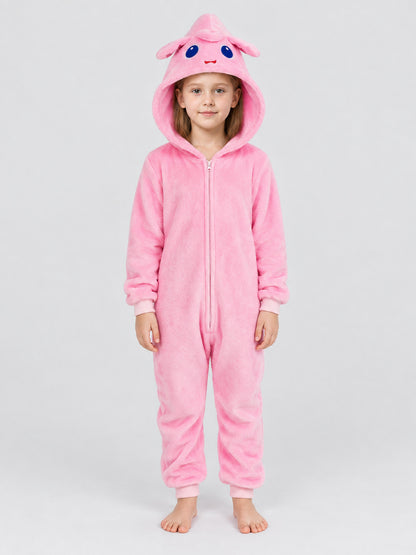 Kids' Pink Hooded Pajama Jumpsuit with Ears